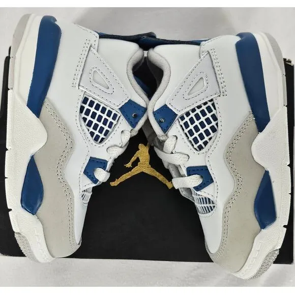 NIKE JORDAN 4 RETRO TODDLER (TD) OFF WHITE/MILITARY BLUE SIZE 6C BQ7670 141