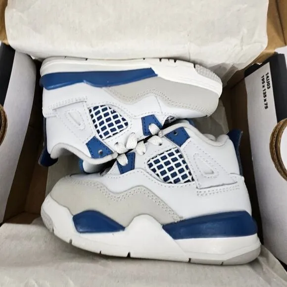 NIKE JORDAN 4 RETRO TODDLER (TD) OFF WHITE/MILITARY BLUE SIZE 6C BQ7670 141