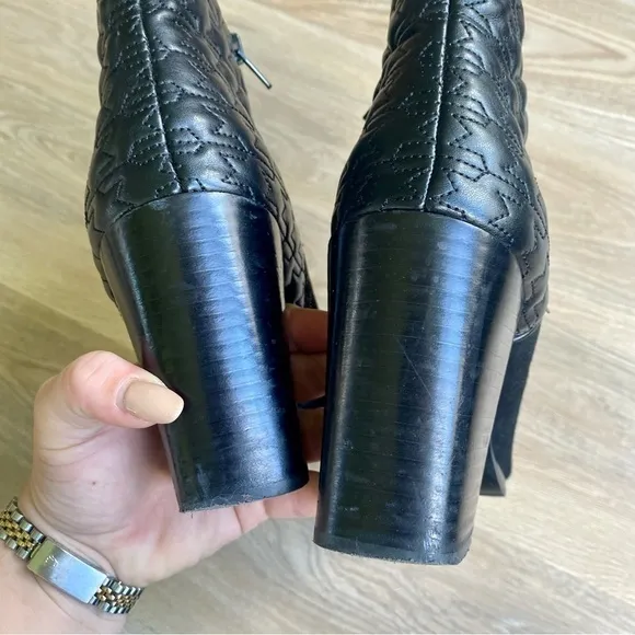 Nine West Black Suede Heeled Ankle Boots with Houndstooth Mixed Media