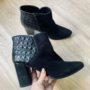 Nine West Black Suede Heeled Ankle Boots with Houndstooth Mixed Media