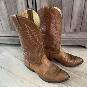 Nocona Cowboy Boots Brown Leather Mens 8.5D Made in USA 3817C Western Stitching