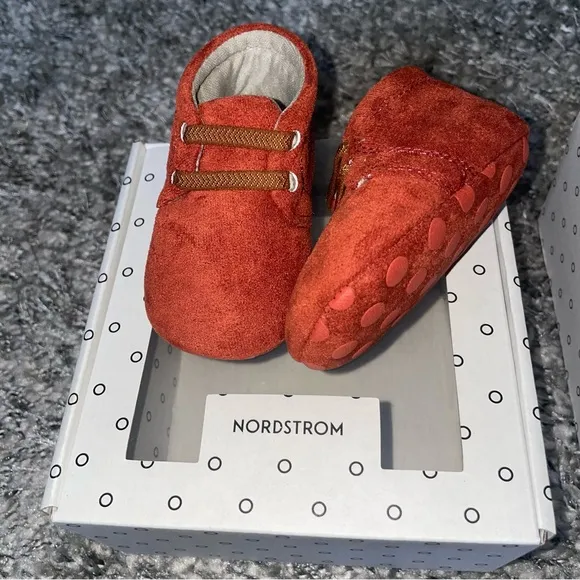 Nordstrom Baby Shoes- 2 pair. Rust color size 2M (3-6m) and Grey size 3M (6-12m)