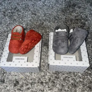 Nordstrom Baby Shoes- 2 pair. Rust color size 2M (3-6m) and Grey size 3M (6-12m)