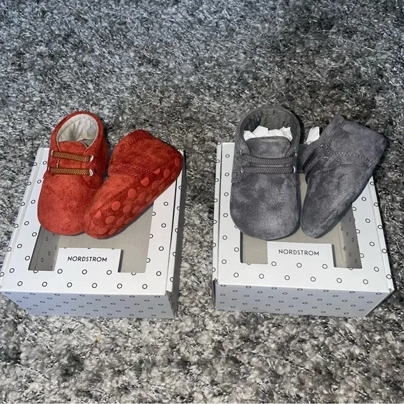 Nordstrom Baby Shoes- 2 pair. Rust color size 2M (3-6m) and Grey size 3M (6-12m)