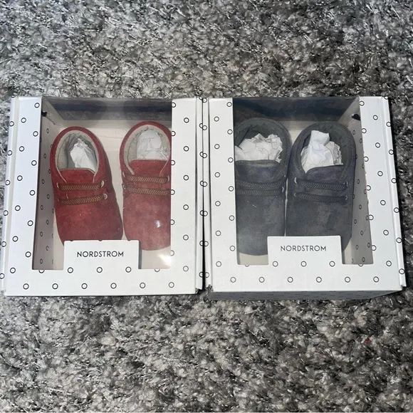 Nordstrom Baby Shoes- 2 pair. Rust color size 2M (3-6m) and Grey size 3M (6-12m)