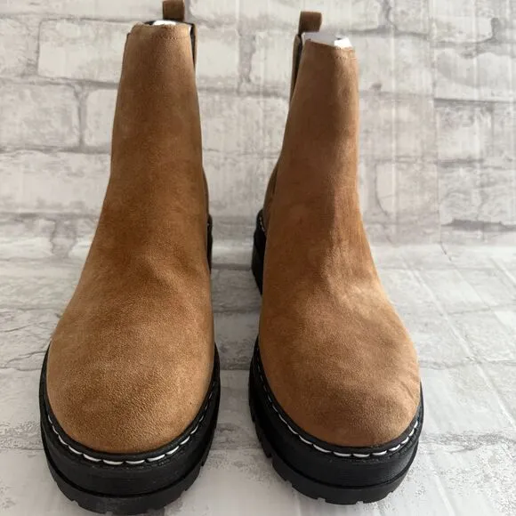 NWB MARC FISHER Womens Padmia Suede Pull On Chelsea Boots Light Natural 9M