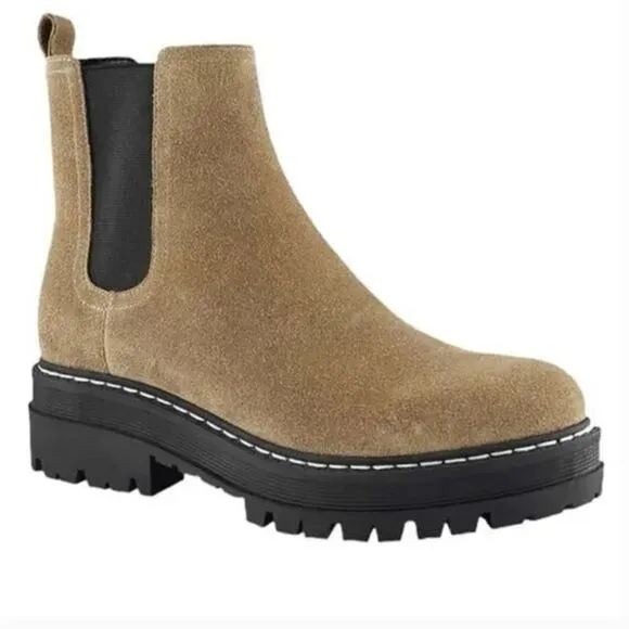 NWB MARC FISHER Womens Padmia Suede Pull On Chelsea Boots Light Natural 9M