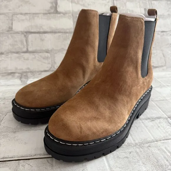 NWB MARC FISHER Womens Padmia Suede Pull On Chelsea Boots Light Natural 9M