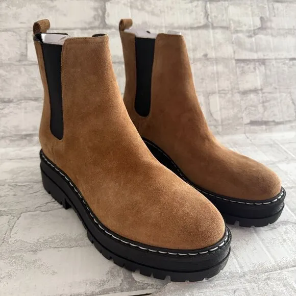 NWB MARC FISHER Womens Padmia Suede Pull On Chelsea Boots Light Natural 9M