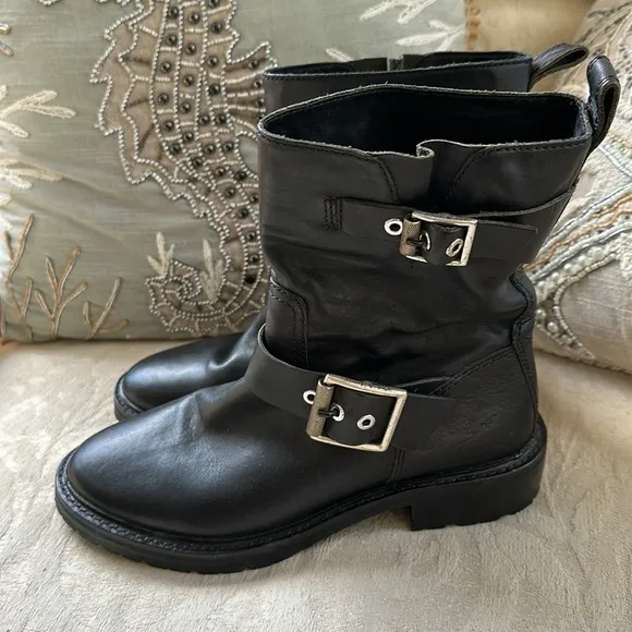 NWOB RAG &amp; BONE MOTO COMBAT LEATHER BOOTS BLACKSUZE 8 new​