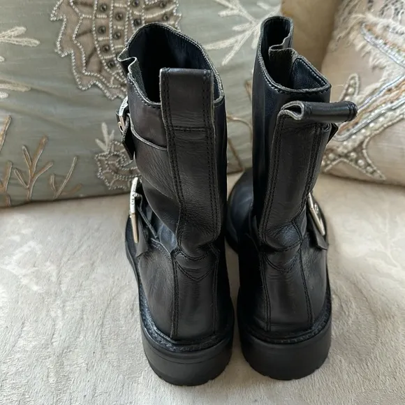 NWOB RAG &amp; BONE MOTO COMBAT LEATHER BOOTS BLACKSUZE 8 new​