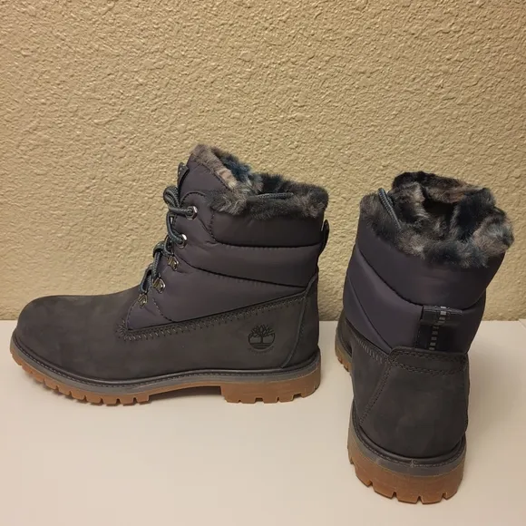 NWOB Timberland Dark Grey Nubuck Premium 6-Inch Warm Lined Boots Size 8½