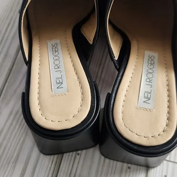 NWOB Neil J. Rodgers Black Mule Shoes Chain Embelished Size 5