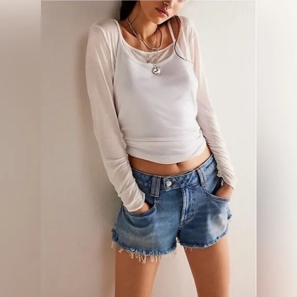 NWOT Free People Curvy CRVY High Voltage High Rise Shortie Denim Jean Shorts 25