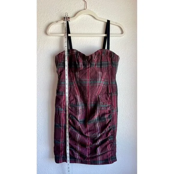 NWOT Nanette Lepore Watson Tartan Plaid Convertible Bustier Dress Burgundy Black