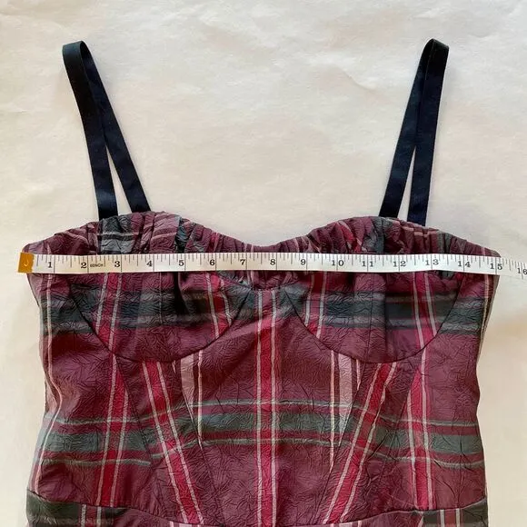 NWOT Nanette Lepore Watson Tartan Plaid Convertible Bustier Dress Burgundy Black