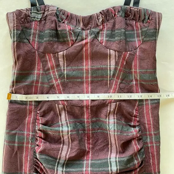 NWOT Nanette Lepore Watson Tartan Plaid Convertible Bustier Dress Burgundy Black