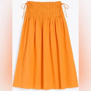 NWOT Smocked Waist Midi Skirt in Marigold Dobby Stripe