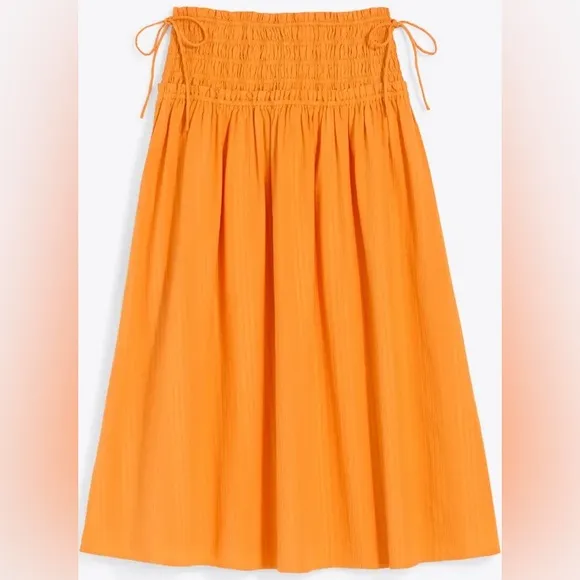 NWOT Smocked Waist Midi Skirt in Marigold Dobby Stripe