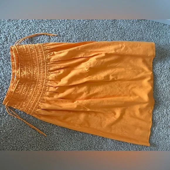 NWOT Smocked Waist Midi Skirt in Marigold Dobby Stripe