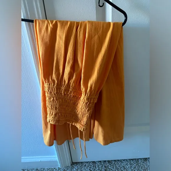 NWOT Smocked Waist Midi Skirt in Marigold Dobby Stripe