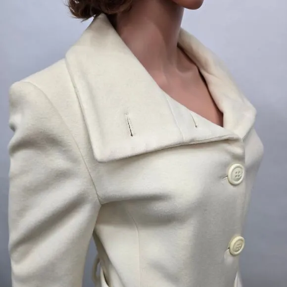 NWOT ZARA Basic Coat Peacoat Women S Cream/ Ivory Wool Belted Shawl Stand Collar