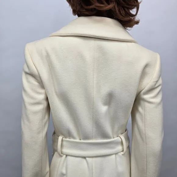 NWOT ZARA Basic Coat Peacoat Women S Cream/ Ivory Wool Belted Shawl Stand Collar