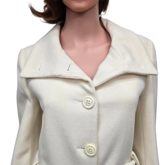 NWOT ZARA Basic Coat Peacoat Women S Cream/ Ivory Wool Belted Shawl Stand Collar