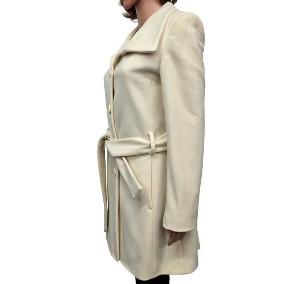 NWOT ZARA Basic Coat Peacoat Women S Cream/ Ivory Wool Belted Shawl Stand Collar