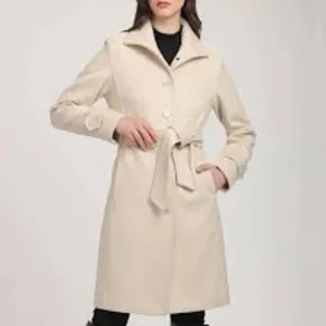NWOT ZARA Basic Coat Peacoat Women S Cream/ Ivory Wool Belted Shawl Stand Collar