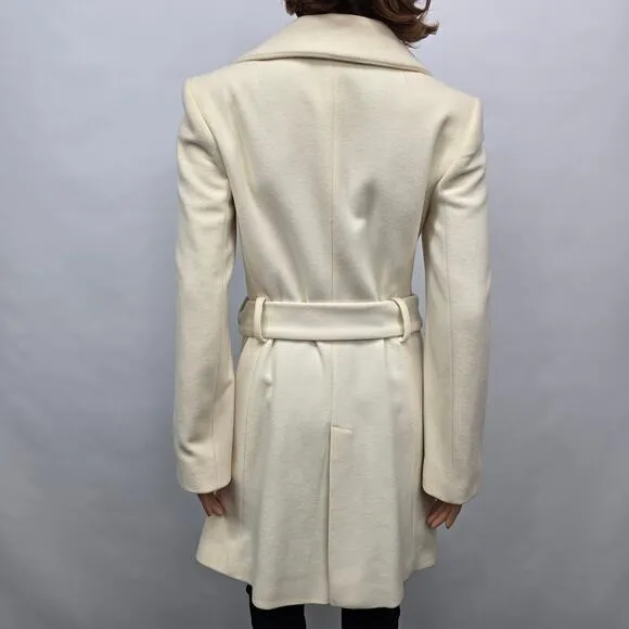 NWOT ZARA Basic Coat Peacoat Women S Cream/ Ivory Wool Belted Shawl Stand Collar