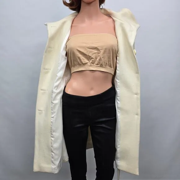 NWOT ZARA Basic Coat Peacoat Women S Cream/ Ivory Wool Belted Shawl Stand Collar