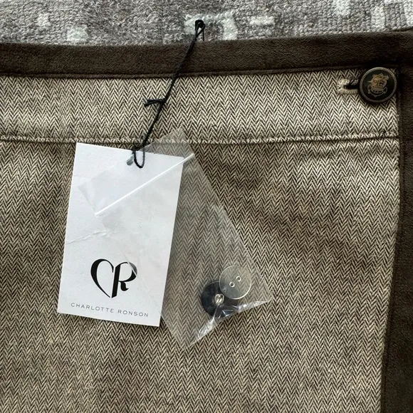 NWT 4 Charlotte Ronson Wrap Mini Skirt Tweed Twill Brown Tan faux suede pockets