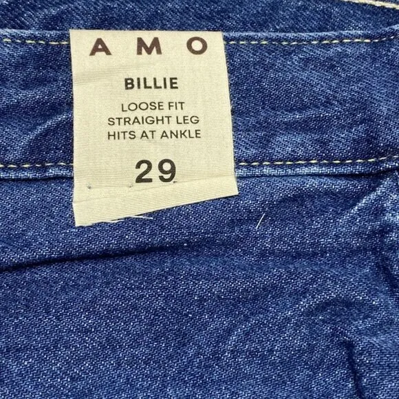 NWT Amo Womens Jeans Stunner Blue Size 29 Billie Loose Fit Straight Leg Ankle