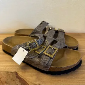 NWT Betula Birkenstock Faux Snake Skin Sandals With Crystal‎ Buckles Size 39