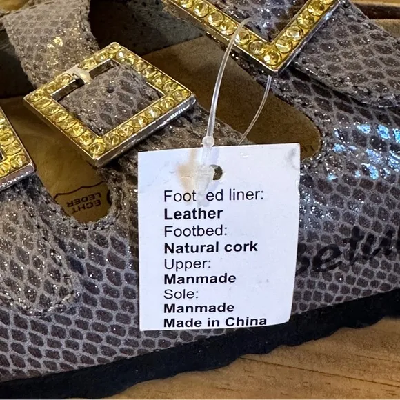 NWT Betula Birkenstock Faux Snake Skin Sandals With Crystal‎ Buckles Size 39