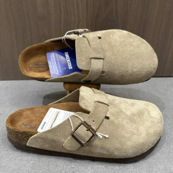 NWT  Birkenstock Boston Soft Footbed Suede Taupe Shoes