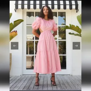 NwT Charlie Holiday Floress Puff Sleeve Open Back Midi Dress In Pink Size 2