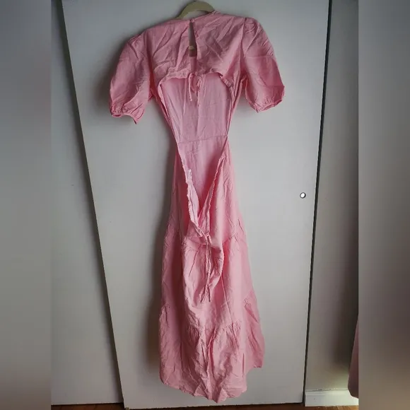 NwT Charlie Holiday Floress Puff Sleeve Open Back Midi Dress In Pink Size 2