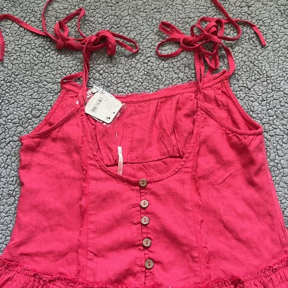 NWT Free People Miami Beet Beachy Bustle Linen Mini Dress