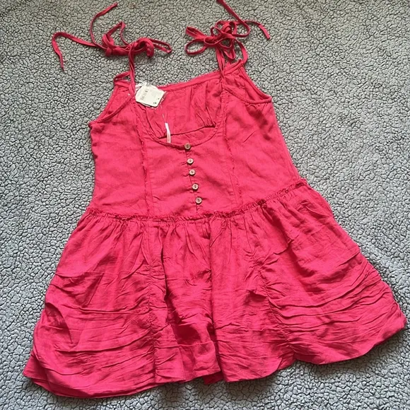 NWT Free People Miami Beet Beachy Bustle Linen Mini Dress