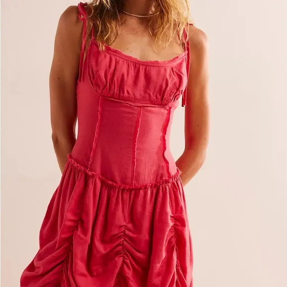 NWT Free People Miami Beet Beachy Bustle Linen Mini Dress
