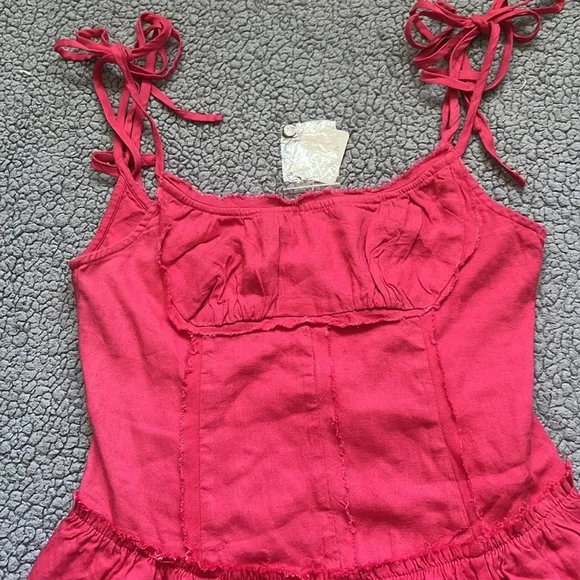 NWT Free People Miami Beet Beachy Bustle Linen Mini Dress