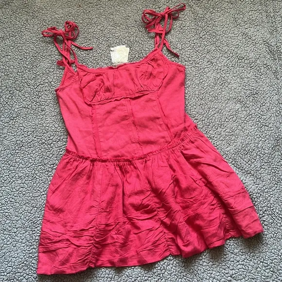 NWT Free People Miami Beet Beachy Bustle Linen Mini Dress