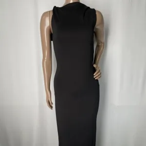 NWT Khy Womens Maxi Dress Black Size M Suede Stretch Knotted Sleeveless Raw Cut