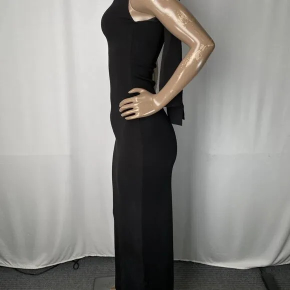 NWT Khy Womens Maxi Dress Black Size M Suede Stretch Knotted Sleeveless Raw Cut