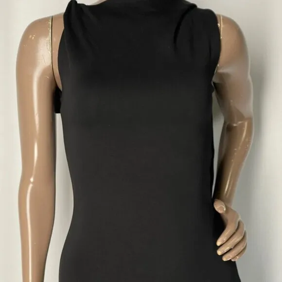 NWT Khy Womens Maxi Dress Black Size M Suede Stretch Knotted Sleeveless Raw Cut