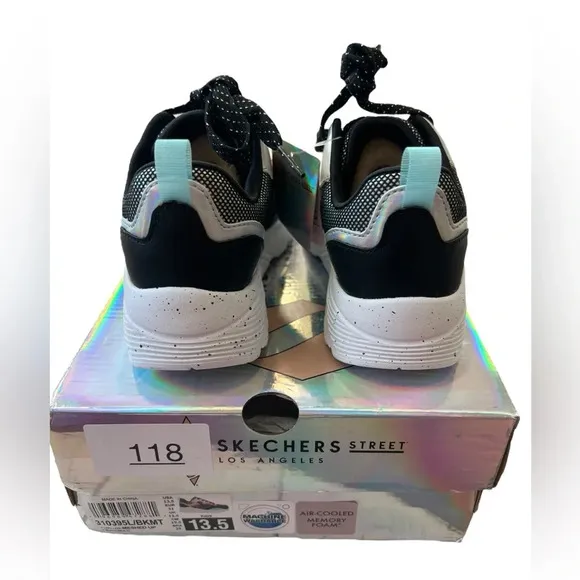 NWT Skechers Little Girl Uno-Lite Metallic Colorful Sneakers c 13.5