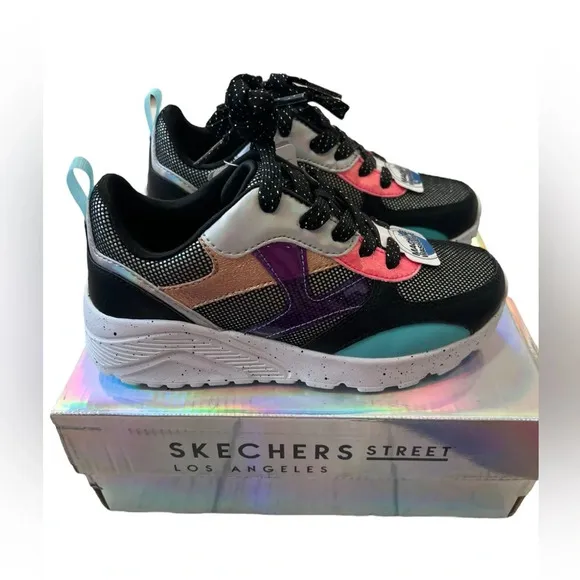 NWT Skechers Little Girl Uno-Lite Metallic Colorful Sneakers c 13.5