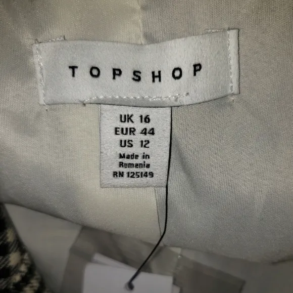 NWT Topshop Check Double Breasted Blazer Size 12